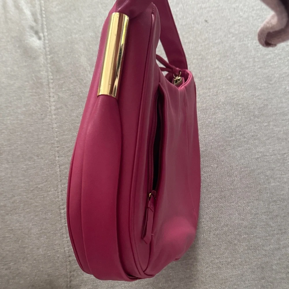 Alexandra Bartlett Fuchsia Crescent Shoulder Bag with Gold Hardware